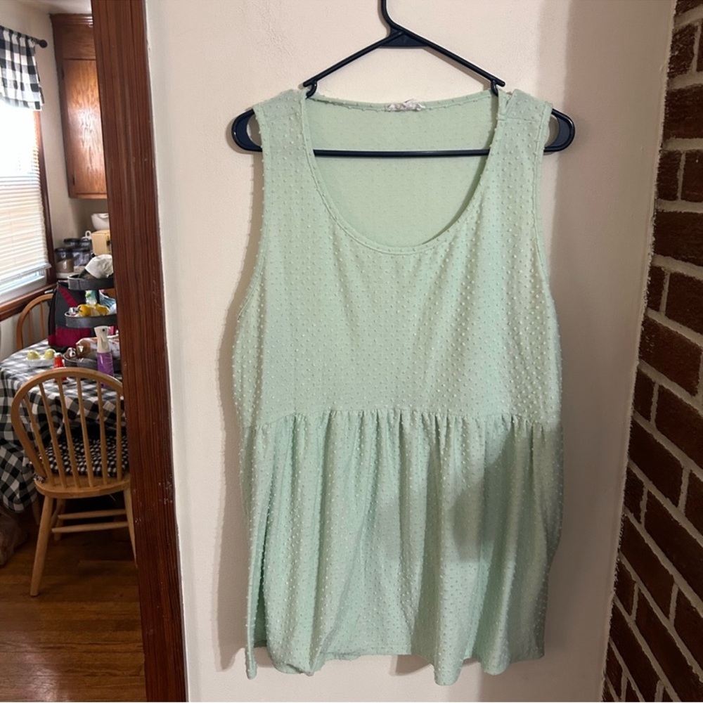Chic Soul Size 3x Light Mint Swiss Dot Peplum Tank Top